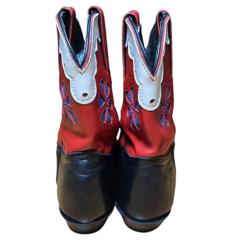 Vintage Tony Lama Black Red White Blue Flower Western Leather Boots Size 7 - Picture 2 of 16